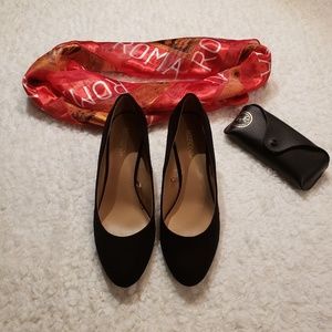 Black Faux Suede Wedged Heel